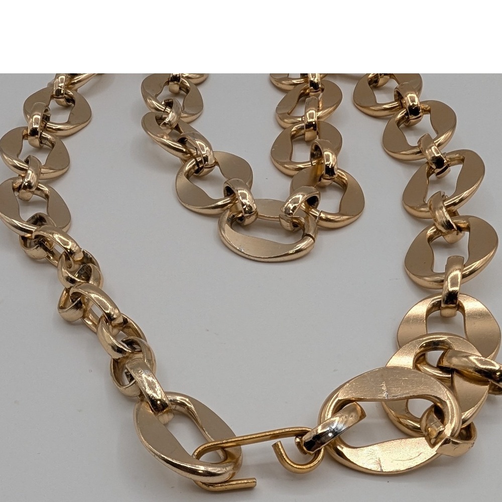 Gold Tone Chunky Oval Chain Link Statement Belt 34 Inch Long Hook Closure - Picture 2 of 4